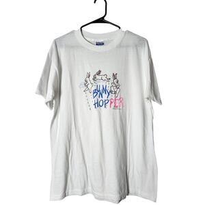 Vintage Hanes Bunny Hopper T-Shirt Size XL White Short Sleeve